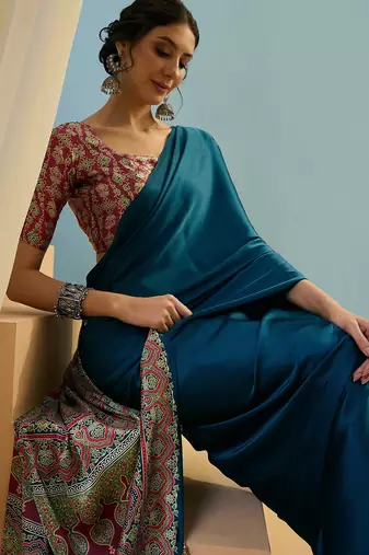 Blue easy drape ready to wear saree for women