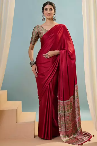 Red premium party wear ready pleated saree