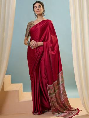 Red  party wear ready pleated saree 2