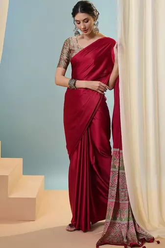 Red premium party wear ready pleated saree