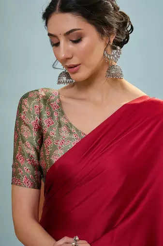 Red premium party wear ready pleated saree