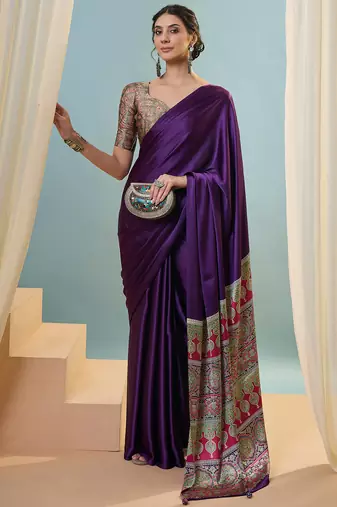 Purple best selling ready to wear saree with blouse piece