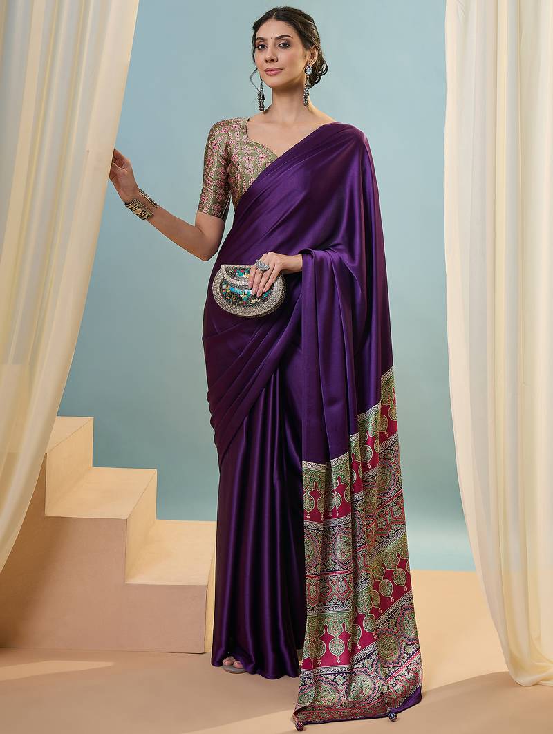 Purple best selling ready to wear saree with blouse piece