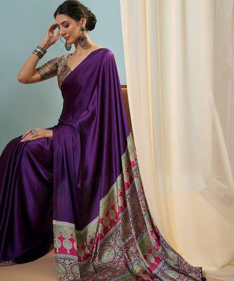 Purple best selling ready to wear saree with blouse piece 2