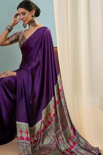 Purple best selling ready to wear saree with blouse piece