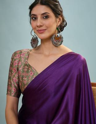 Purple best selling ready to wear saree with blouse piece 3