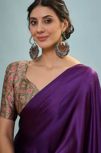 Purple best selling ready to wear saree with blouse piece