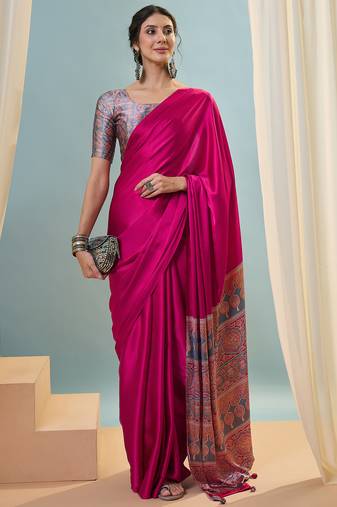 Pink women's ready made saree for wedding functions
