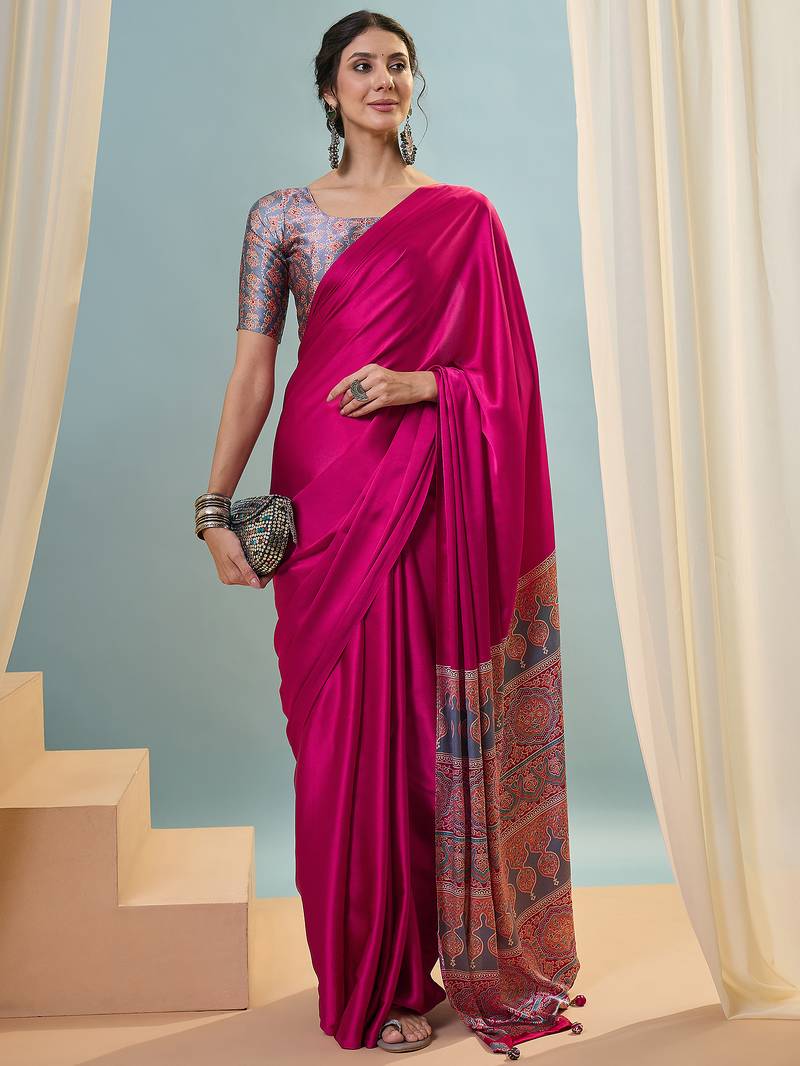 Pink women's ready made saree for wedding functions