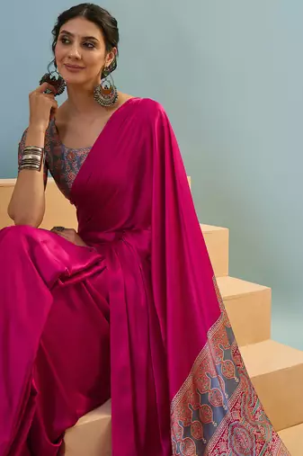 Pink women's ready made saree for wedding functions