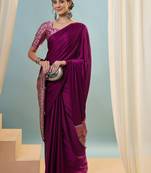 Wine ready to drape saree with unstitched designer blouse