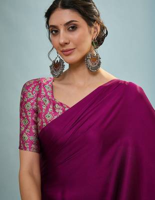 Wine ready to drape saree with unstitched designer blouse 3