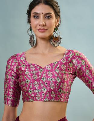 Wine ready to drape saree with unstitched designer blouse 5