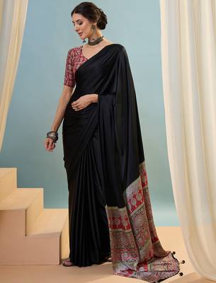 Black embroidered ready wear saree for women 2