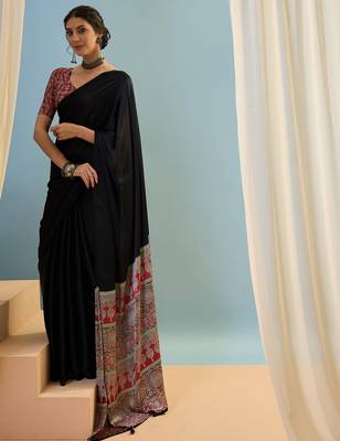 Black embroidered ready wear saree for women 3