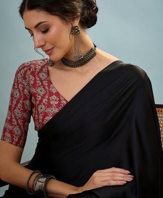 Black embroidered ready wear saree for women 5