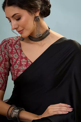 Black embroidered ready wear saree for women