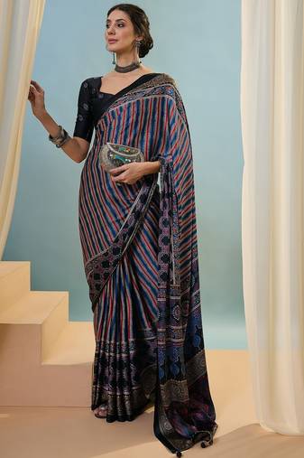Black fancy party wear ready made saree collection