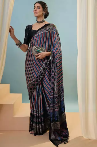 Black fancy party wear ready made saree collection