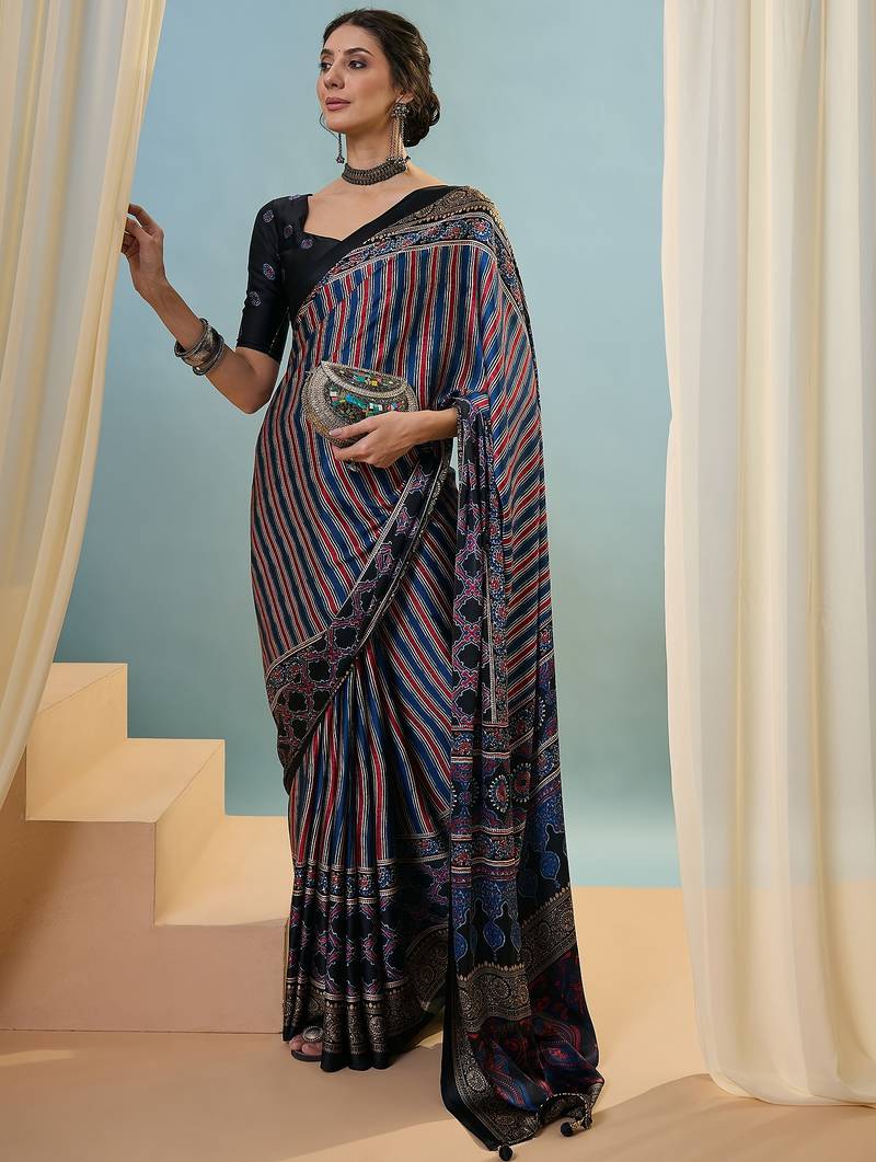 Black fancy party wear ready made saree collection