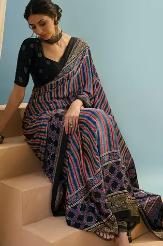 Black fancy party wear ready made saree collection