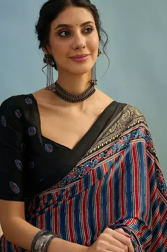Black fancy party wear ready made saree collection
