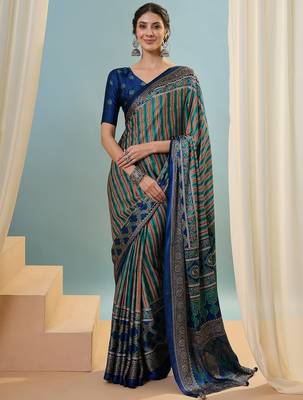 Blue instant wear designer saree with blouse fabric 1