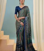 Blue instant wear designer saree with blouse fabric