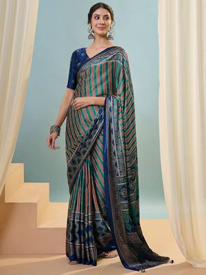 Blue instant wear designer saree with blouse fabric 2