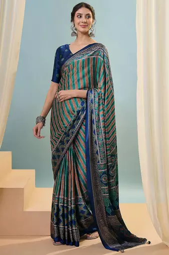 Blue instant wear designer saree with blouse fabric