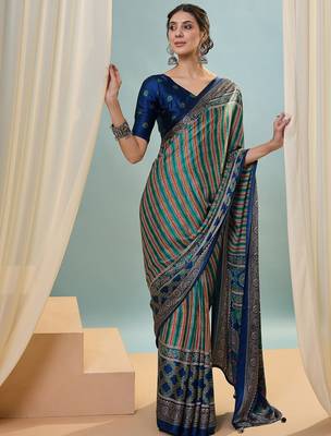 Blue instant wear designer saree with blouse fabric 3