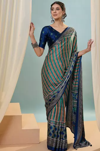 Blue instant wear designer saree with blouse fabric