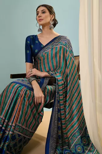 Blue instant wear designer saree with blouse fabric