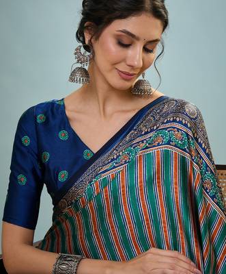 Blue instant wear designer saree with blouse fabric 5