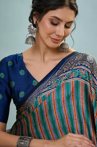 Blue instant wear designer saree with blouse fabric