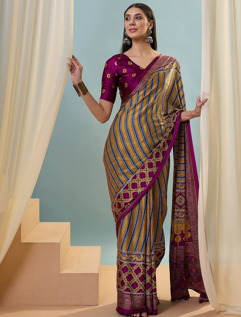 Wine traditional festival ready to wear saree