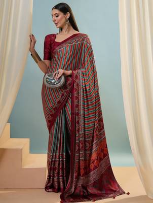 Red ready made saree with  unstitched blouse 1