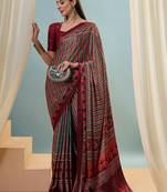 Red ready made saree with premium unstitched blouse