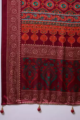 Red ready made saree with premium unstitched blouse