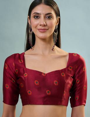 Red ready made saree with  unstitched blouse 5