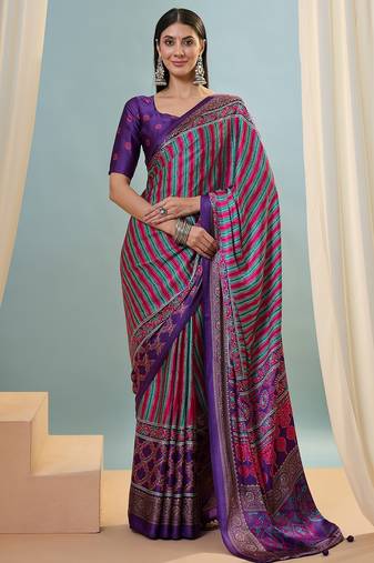 Purple trending ready to drape saree for women with blouse piece