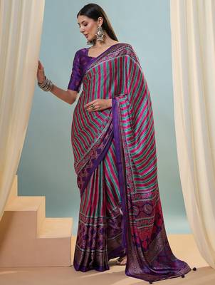 Purple trending ready to drape saree for women with blouse piece 2