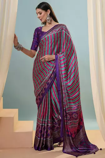 Purple trending ready to drape saree for women with blouse piece