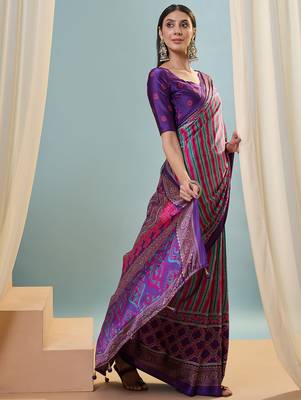Purple trending ready to drape saree for women with blouse piece 3