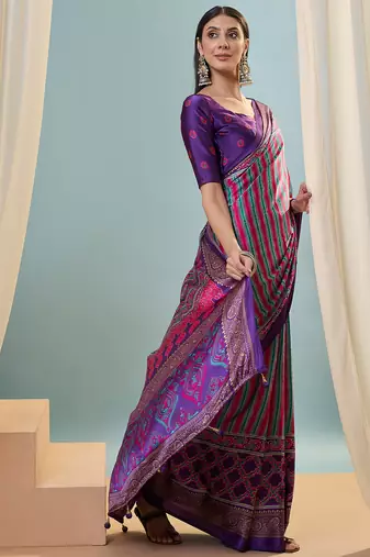 Purple trending ready to drape saree for women with blouse piece