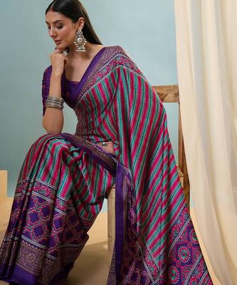 Purple trending ready to drape saree for women with blouse piece 4