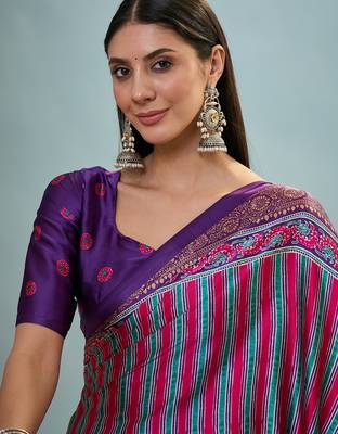 Purple trending ready to drape saree for women with blouse piece 5