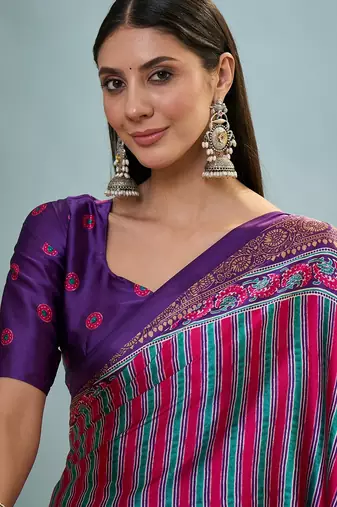 Purple trending ready to drape saree for women with blouse piece