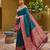 Teal blue soft banarasi silk blend saree with zari weaving meenakari design