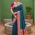 Teal blue soft banarasi silk blend saree with zari weaving meenakari design